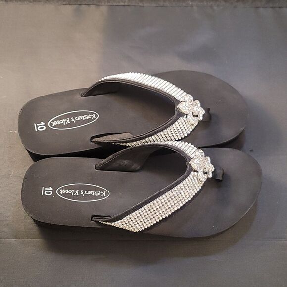 KRISTEN!S KLOSET CRYSTAL FLIP-FLOP GLITZY WOMEN'S WEDGE SANDALS - Picture 4 of 14